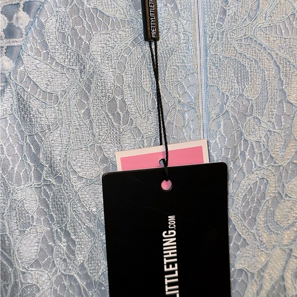 Dusty Blue Frill Hem Lace Bodycon Dress - Picture 4 of 7